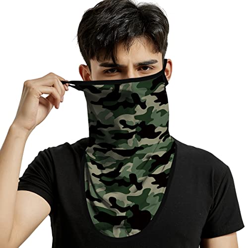 ShopINess Unisex Bandana Gesichtsmaske Schal Gesicht mit Ohrschlaufen Rave Sturmhaube Hals Gamaschen Staubtuch Waschbare Wind Motorrad Maske - Grüner Tarnanstrich von ShopINess