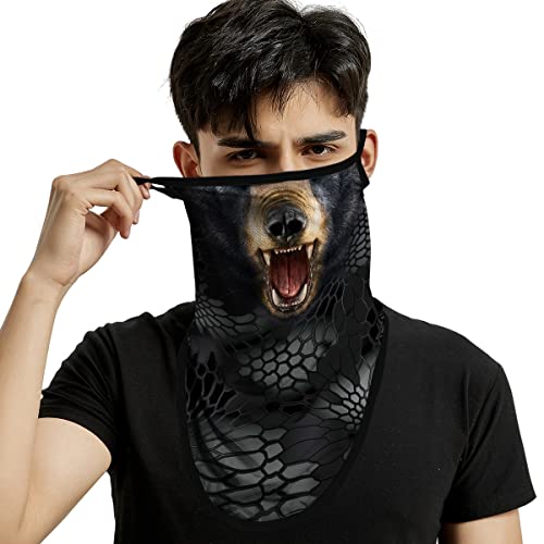 ShopINess Unisex Bandana Gesichtsmaske Schal Gesicht mit Ohrschlaufen Rave Sturmhaube Hals Gamaschen Staubtuch Waschbare Wind Motorrad Maske - Schwarzbär von ShopINess