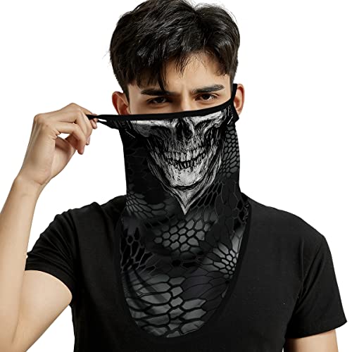 ShopINess Unisex Bandana Gesichtsmaske Schal Gesicht mit Ohrschlaufen Rave Sturmhaube Hals Gamaschen Staubtuch Waschbare Wind Motorrad Maske - Totenkopf Weiß von ShopINess