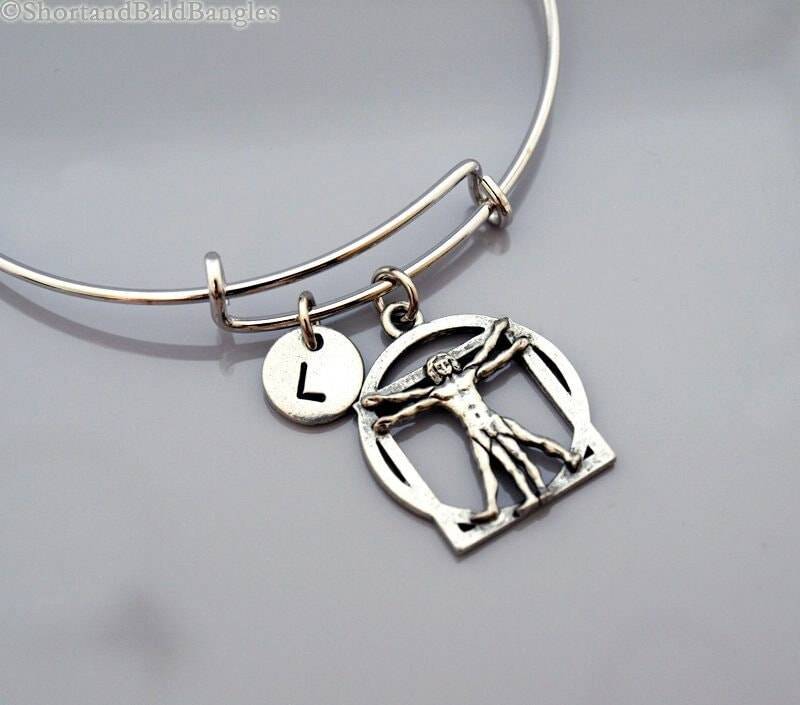 Vitruvian Man Von Leonardo Da Vinci, Armreif, Charm Armband, Monogramm, Initial Armband von ShortandBaldJewelry