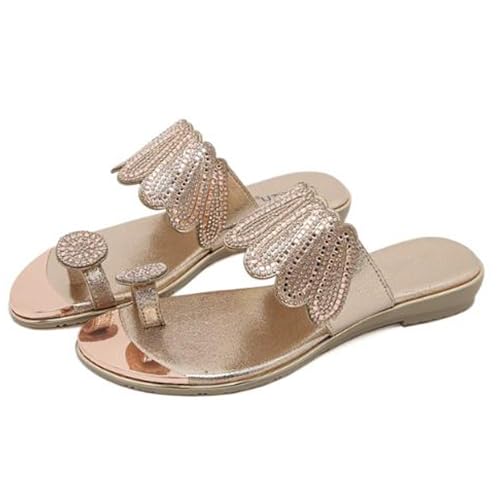 Hallux valgus schuhe damen sommer, Orthopädische ballenzeh-korrektur-sandalen Rutschfest Schlappen Glitzer Sommerschuhe mit Glitzer Dekoration Modische Sommer Strandschuhe(Size:EU 40,Color:Champagne) von Shorts Collection