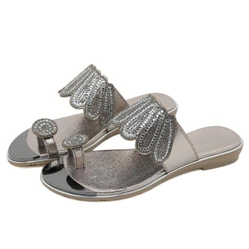 Hallux valgus schuhe damen sommer, Orthopädische ballenzeh-korrektur-sandalen Rutschfest Schlappen Glitzer Sommerschuhe mit Glitzer Dekoration Modische Sommer Strandschuhe(Size:EU 36,Color:Gray) von Shorts Collection