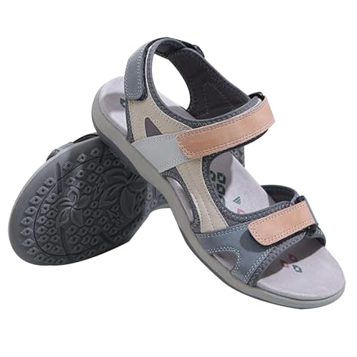 Orthopädische sandalen damen Faux leder, Bequeme offene schuhe damen mit klettverschluss Outdoor Sandalen Rutschfest Sommersport Sandalen bequeme offene Zehenpartie Strandschuhe(Size:EU 39,Color:Gray) von Shorts Collection