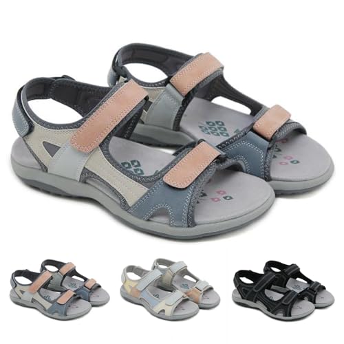 Orthopädische schuhe damen sommer sandalen, Orthopädische Sandalen zur unterstützung des fußgewölbes aus PU-Leder rutschfeste Elegante Sandalen mit Fasciitis-Sohlen(Size:EU 36,Color:Gray) von Shorts Collection