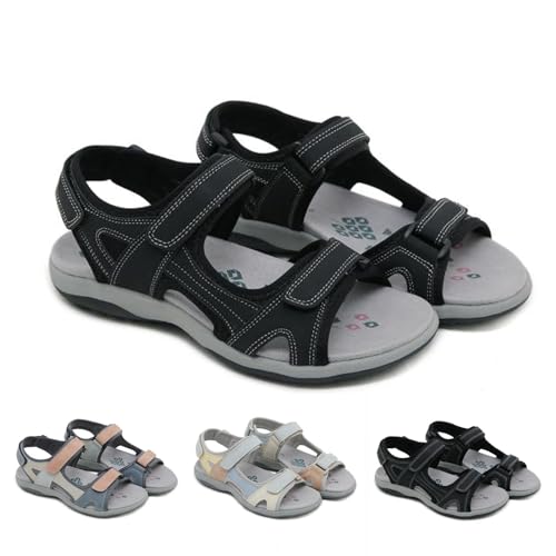 Orthopädische schuhe damen sommer sandalen, Orthopädische Sandalen zur unterstützung des fußgewölbes aus PU-Leder rutschfeste Elegante Sandalen mit Fasciitis-Sohlen(Size:EU 39,Color:Black) von Shorts Collection