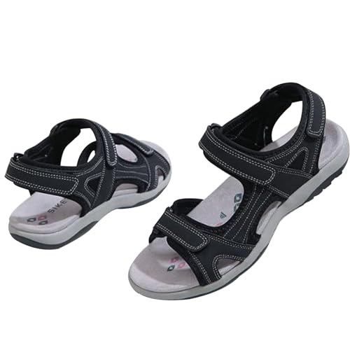 Orthopädische schuhe damen sommer sandalen, Sommer sandalen fußgewölbeunterstützung Torthopädische Sandaletten Outdoor Weich Comfort Sport Outdoorsandalen mit Klettverschluss(Size:EU 42,Color:Black) von Shorts Collection