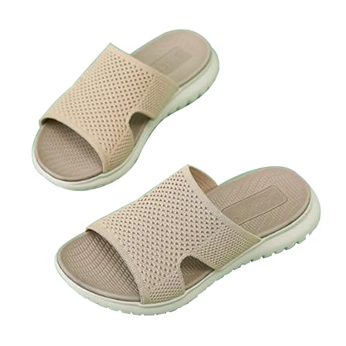 Orthopädische slide sportsandalen, Leichte bequeme sandalen damen mit Fußgewölbeunterstützung, Sommer Rutschfest Sandaletten Mesh Weiche Sohle Casual Damenschuhe(Size:EU 35,Color:Apricot) von Shorts Collection