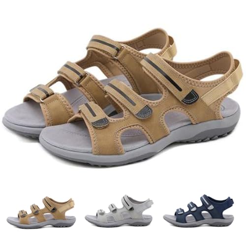 Sandalen damen sommer outdoor orthopädische sandalen, Offene zehenschnalle keilabsatz sandalen schuhe damen mit Fasciitis-Sohlen für Hallux Valgus Bunion RöMersandalen Damen(Size:EU 39,Color:Brown) von Shorts Collection