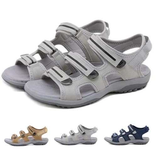 Sandalen damen sommer outdoor orthopädische sandalen, Offene zehenschnalle keilabsatz sandalen schuhe damen mit Fasciitis-Sohlen für Hallux Valgus Bunion RöMersandalen Damen(Size:EU 36,Color:Gray) von Shorts Collection