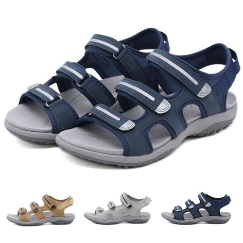 Sandalen damen sommer outdoor orthopädische sandalen, Offene zehenschnalle keilabsatz sandalen schuhe damen mit Fasciitis-Sohlen für Hallux Valgus Bunion RöMersandalen Damen(Size:EU 39,Color:Blue) von Shorts Collection