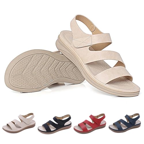 Sandalen damen sommer outdoor orthopädische sandalen, Orthopädische schuhe sandalen damen mit klettverschluss aus PU-Leder rutschfeste Elegante Sandalen mit Fasciitis-Sohlen(Size:EU 39,Color:Apricot) von Shorts Collection