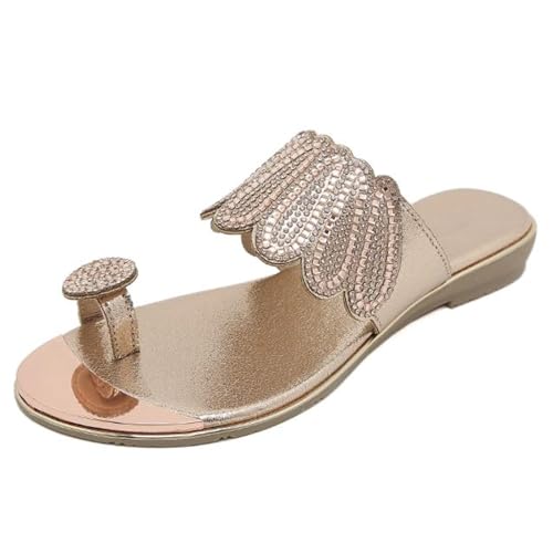 Zehentrenner damen hallux valgus PU leder, Orthopädische hausschuhe damen sommer leichte bequeme hausschuhe damen rutschfeste Elegante Sandalen mit Fasciitis-Sohlen(Size:EU 38,Color:Champagne) von Shorts Collection