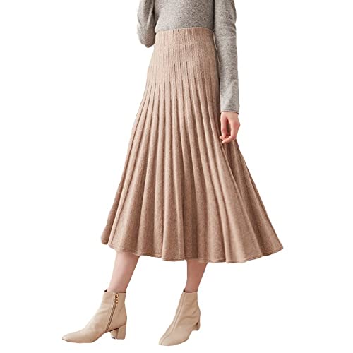 Shouqiao Damen Midi Rock Elegant Elastischer Rock mit hoher Taille einfarbiger Faltenrock Strickrock Bequemer Sretchy A-Linie Langer Rock, Khaki, S Shouqiao Damen Midi Rock Elegant Elastischer Rock mit hoher Taille einfarbiger Faltenrock Strickrock Bequemer Sretchy A-Linie Langer Rock, Khaki, S von Shouqiao