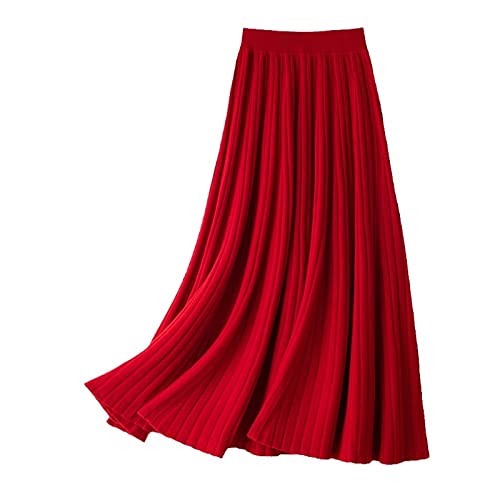 Shouqiao Damen Midi Rock Plissierter Rock Eleganter elastischer Rock mit hoher Taille Strickrock Sretchy Bequemer A-Linie Langer Rock, rot, S Shouqiao Damen Midi Rock Plissierter Rock Eleganter elastischer Rock mit hoher Taille Strickrock Sretchy Bequemer A-Linie Langer Rock, rot, S von Shouqiao