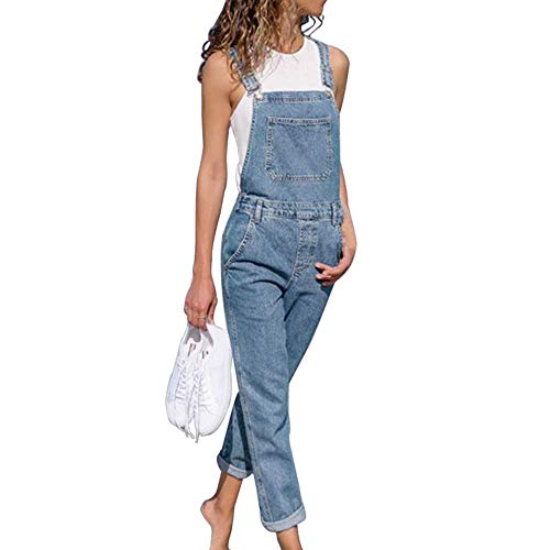 shownicer Damen Denim Jeans Latzhose Overall Blumen Jeansoptik Klasse Vintage Jeans Lang Lässig Baggy Stylisch Jumpsuit Hüftjeans Z Hellblau 36 von shownicer