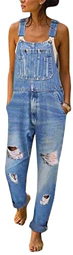 shownicer Damen Denim Jeans Latzhose Overall Blumen Jeansoptik Klasse Vintage Jeans Lang Lässig Baggy Stylisch Jumpsuit Hüftjeans Z1-Blau 38 von shownicer