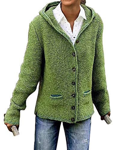 shownicer Damen Langarm Strickjacke Cardigan Strickcardigan Hoodie Jacke mit Kapuze Herbst Winter Solid Color Casual Kurz Mantel Pullover Coat Strickmantel Grün L von shownicer