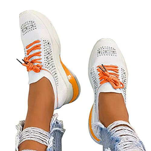 shownicer Damen Sneaker Flach Schuhe Freizeit Schnürer Sportschuhe Outdoor Freizeit Plattform Schuhe Sommerschuhe Turnschuhe Laufschuhe Sneaker Orange 36 EU von shownicer