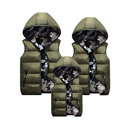 shownicer Damen Weste Steppweste Vater Mutter und Kinder Familie Matching Outfit Waistcoat Solid Winter Warm Weste Übergangsweste Ärmellos mit Kapuze Daunenweste B Armeegrün XXL von shownicer