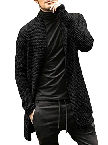 shownicer Herren Strickjacke Strickmantel Lang Cardigan Knit Mantel Open Jacke Slim Fit Winter Langarm Grobstrick Sweatjacke Pulli Outwear Trenchcoats Schwarz M von shownicer