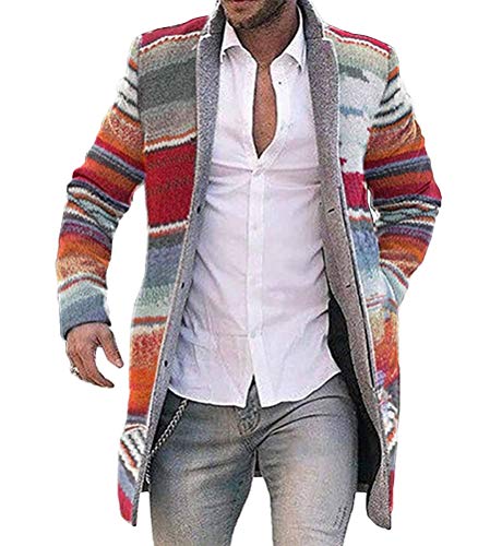 shownicer Herren Wollmantel Langarm Wintermantel Warm Cardigan Schlank Lange Windbreaker Jacken Bunt Knopf Lässige Mantel Outwear Mit Reverskragen Rot XL von shownicer