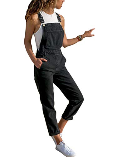 shownicer Jeanslatzhose Damen Latzhose Jeans Lange Hose Denim Overall Jumpsuit Playsuit Jeans Vintage Loose Fit Hoseanzug Romper B Schwarz L von shownicer