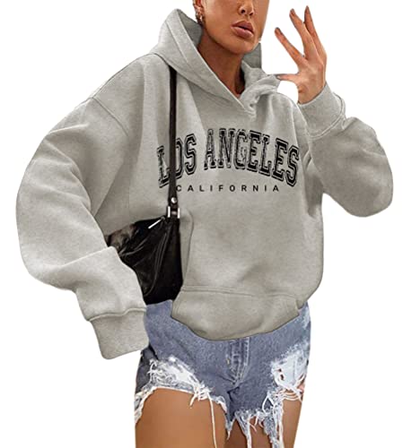 shownicer Kapuzenpullover Für Damen Herbst Winter Hoodie Letter Print Sweatshirt Lose Casual Langarm Hip Hop Langarmshirt Pullover mit Kapuze Sport Outerwear X8 Grau S von shownicer