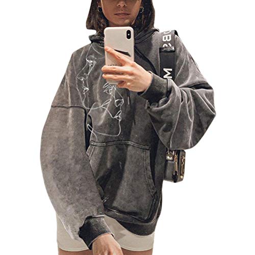 shownicer Kapuzenpullover Für Damen Herbst Winter Hoodie Letter Print Sweatshirt Lose Casual Langarm Hip Hop Langarmshirt Pullover mit Kapuze Sport Outerwear Z2 Grau L von shownicer