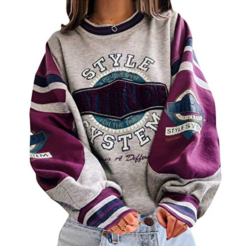 shownicer Sweatshirts Damen Lange Ärmel Pullover Winter Mit Rundhalsausschnitt Vintage Streetwear Oversized Bunter Cartoons Mädchen Sportbekleidung Top 01 Grau 2XL von shownicer