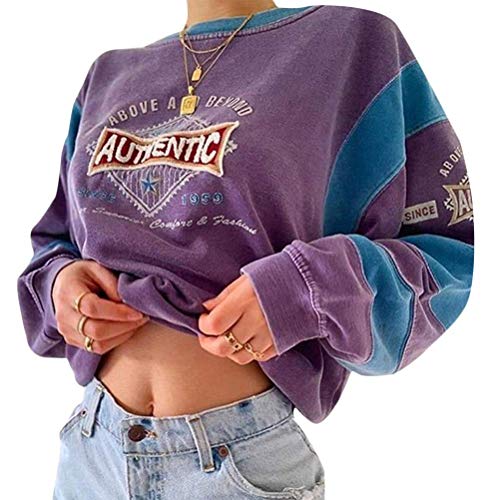 shownicer Sweatshirts Damen Lange Ärmel Pullover Winter Mit Rundhalsausschnitt Vintage Streetwear Oversized Bunter Cartoons Mädchen Sportbekleidung Top 02 Violett 2XL von shownicer