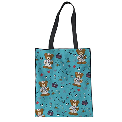 Showudesigns Stoffbeutel Mädchen Teenager Cartoon Nurse Bear Muster Student Buch Kosmetik Halter Einkaufstasche Shopper Bag Blau von Showudesigns