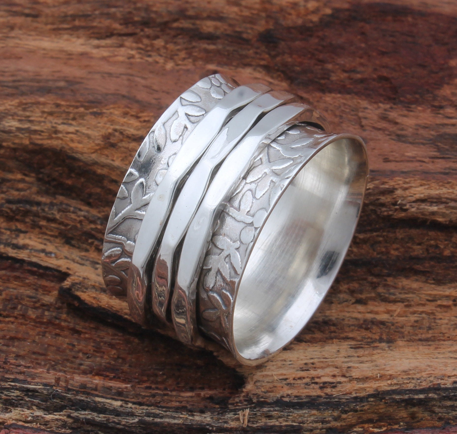 Gravierte Vine Band Massiv 925 Sterling Silber Spinner Ring Für Frauen, Handgemachte Boho Angst Sie Sorgen Hochzeitsgeschenk von ShreeJaipurSilver925