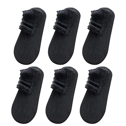 Shujin 6 Paar Spitze Warme Socken mit Spitzenrand Rüschensocken Baumwolle Kurze Plüsch Thermosocken Rutschfeste Söckchen kaltes Wetter Wintersocken für Frauen Mädchen(Schwarz*6) von Shujin