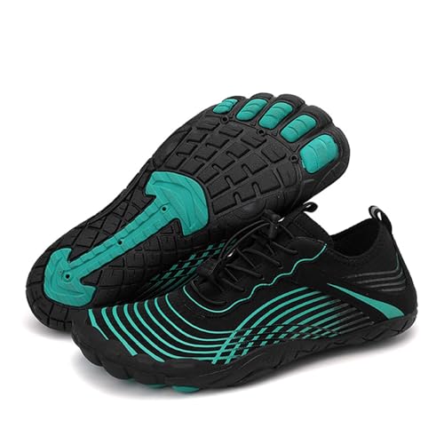 Shujin Barfußschuhe Unisex Herren Damen Badeschuhe Wasserschuhe Aquaschuhe Schnell Trocknend Strandschuhe Schwimmschuhe Atmungsaktiv Traillaufschuhe rutschfeste Fitnessschuhe(Schwarzgrün,43) von Shujin