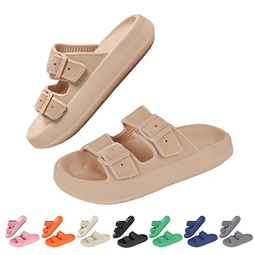 Shujin Cozy Slides Damen Herren Kissenrutschen Pantoffeln Rutschfeste Dicker Sohle Super Weich Slippers Hausschuhe Badeschlappen Dusche Badeschuhe(Beige 1, 40/41 Tag-39/40 EU) von Shujin