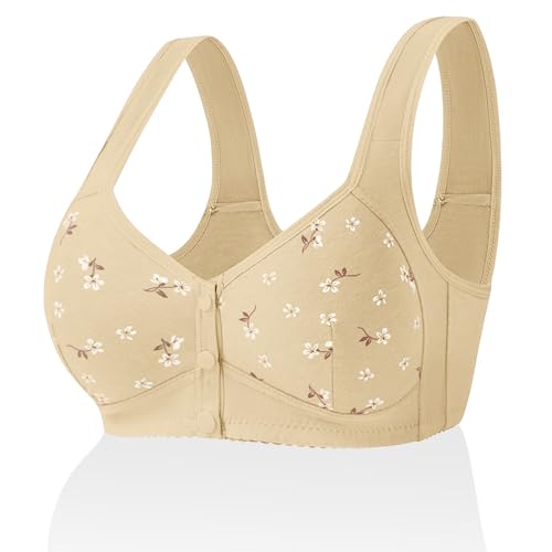 Shujin Damen Daisy BH mit Vorderverschluss aus Baumwolle, Soft BH mit Druckknopf Vorne ohne Bügel Gepolstert Daisy Bras für Older Women,Senioren Komfortabler Nahtloser Bequemer BH(Beige,52) von Shujin