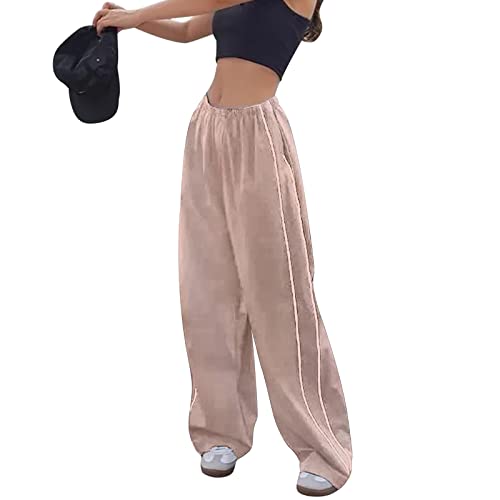 Shujin Fallschirmhosen Damen Baggy Cargohose Y2K Track Pants Streetwear Elastische Taille Vintage Weite Bein Parachute Pants Jogginghose Oversize Lose 90er E-Girl(Rosa,S) von Shujin