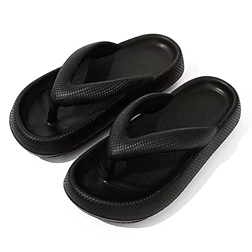 Shujin Flip Flops Unisex Zehentrenner Dicke Sohle Badelatschen Sommer Cozy Slides Wolkenslipper Original Schlappen Super Weich Rutschfeste Pantoffeln Hausschuhe(Schwarz,EU 38/39) von Shujin