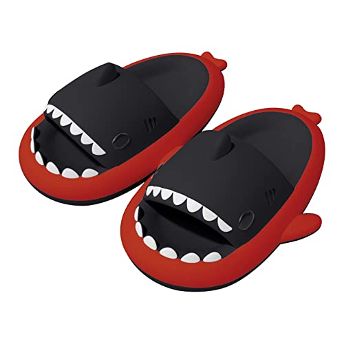 Shujin Hai Hausschuhe Unisex Shark Slippers Cloud Slides rutschfeste Badeschlappen Soft Badelatschen Super Weich Dusche Badeschuhe Hai Schlappen(Schwarz Rot,42/43) von Shujin