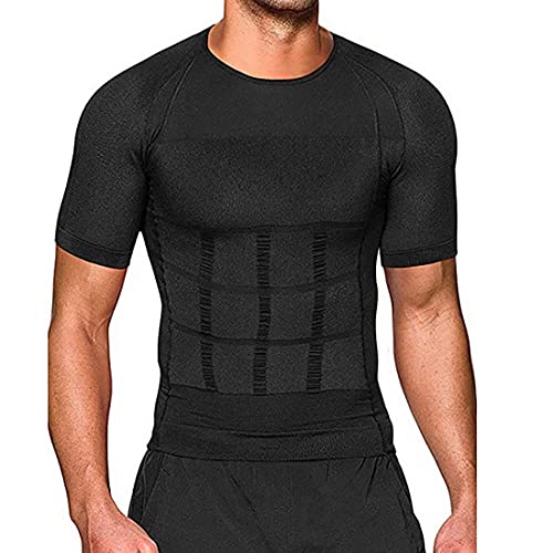 Shujin Herren Unterhemd Shapewear Kurzarm Kompressionsshirt Figurformend Funktionsshirt Body Shaper Bauch Weg Shirt Abnehmen Slimming Top Feinripp Unterhemd(Schwarz,XL) von Shujin