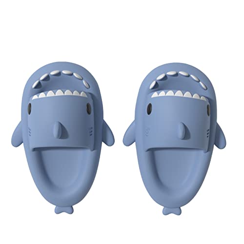 Shujin Kinder Shark Slides,Niedliche Hai Hausschuhe Jungen Mädchen Bequeme Super Weich Cloud Slipper Pillow Slides Rutschfest Badeschuhe Schlappen Strand Sandalen Sommer(Dunst blau,EU 33/34) von Shujin
