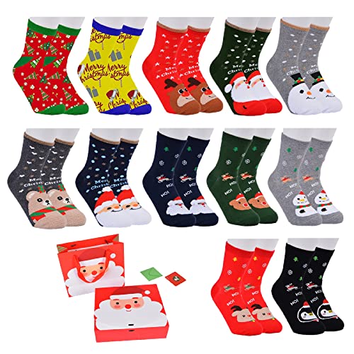 Shujin Unisex Weihnachtssocken 12 Paare Mix Design Weihnachten Socken Festlicher Spaß Neuheit Weihnachtsmotiv Socken Christmas Socks Atmungsaktive für Damen und Herren (One Size, 12 Paar/Set B) von Shujin