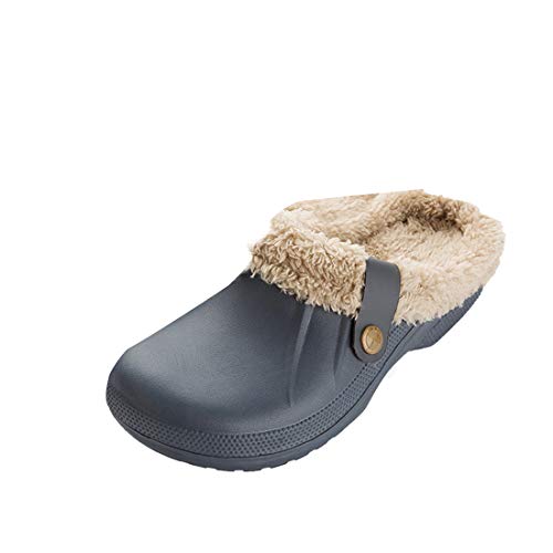 Shujin Unisex Winter Clogs Gefüttert Damen Herren Warm Hausschuhe Plüsch Pantoletten Slip On wasserdichte Gartenschuhe rutschfeste Home Slipper Gartenclogs(B Grau,EU 44/45) von Shujin