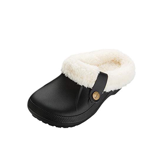 Shujin Unisex Winter Clogs Gefüttert Damen Herren Warm Hausschuhe Plüsch Pantoletten Slip On wasserdichte Gartenschuhe rutschfeste Home Slipper Gartenclogs(B Schwarz,EU 37/38) von Shujin