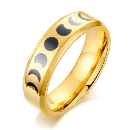 Ring Ringe Damen Bijouterie Herren Mondring Schwarz Halbmond Mondring Triple Goddess Für Frauen Männer 6Mm 6 Goldfarbe von SiVaji