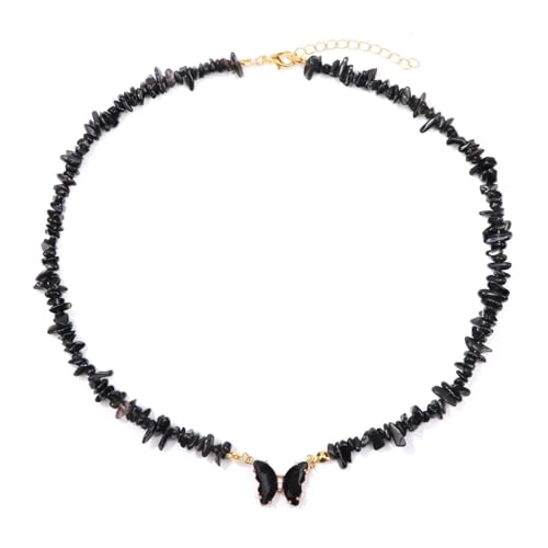 SiVaji Halskette Ketten Schmuck Herren Frauen Anhänger Necklace Neckalces Bunter Doppel-Butterfiy-Anhänger Für Frauen Männer 4.Blackobsidian von SiVaji