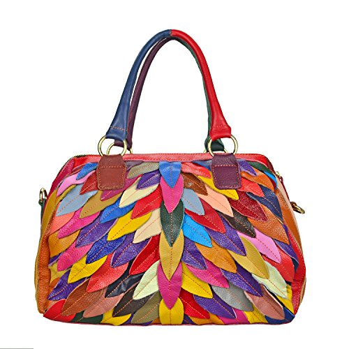 Sibalasi Damen-Handtasche aus echtem Leder, mehrfarbig, Boston-Design, Blätter, Medium von Sibalasi