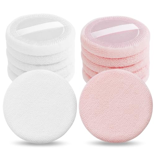 Sibba 12 Stück Blush Lose Puderquaste Frauen Gesichtseinstellung Körper Make-up Weicher Veloursschwamm Beauty Blender Mini Tragbarer Fingerapplikator Halter Kleine Flauschige Textmarker(Weiß Rosa) von Sibba