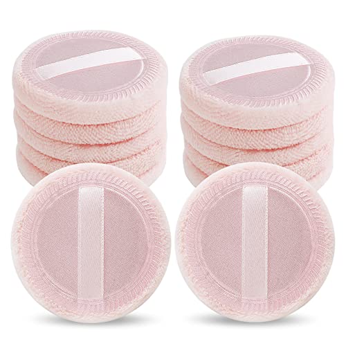 Sibba 12 Stück lose Puderquaste rosa Wattepads Gesicht Körper Make-up Velours mit Band Applikatoren Einstellung rund Make-up Lidschatten Concealer Kosmetikschwamm (Rosa) von Sibba