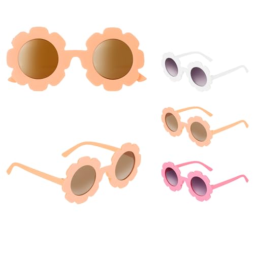 Sibba 3x Kinder Sonnenbrille Retro Blumen Geformt Brille für Mädchen Jungen Niedliche Kinder-Sonnenbrillen für Sommer Strand Kindersonnenbrille Rave Party Dress up Brille Geschenke (Beige/Rosa/Weiß) von Sibba